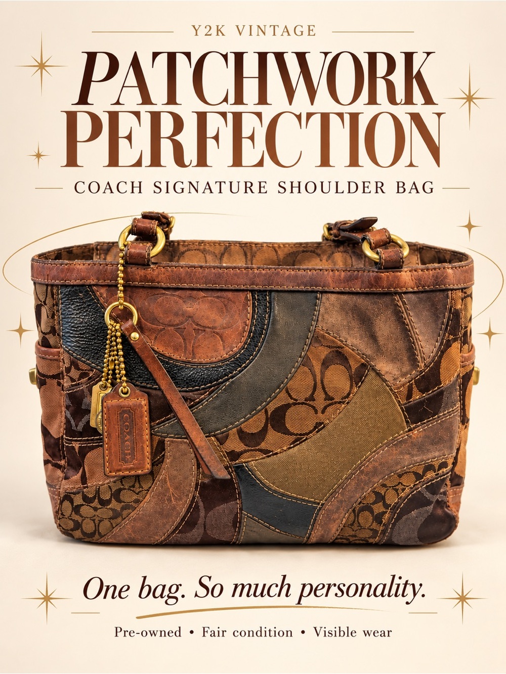 Coach Patchwork Signature Shoulder Bag in Multi Brown and Tan